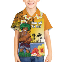 Happy Lei Day Family Matching Short Sleeve Bodycon Dress and Hawaiian Shirt Hula Male Dancer Polynesian Flower Kakau Pattern LT03 Son's Shirt Yellow - Polynesian Pride