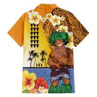 Happy Lei Day Family Matching Tank Maxi Dress and Hawaiian Shirt Hula Male Dancer Polynesian Flower Kakau Pattern