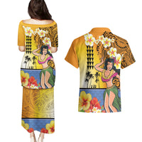 Happy Lei Day Couples Matching Puletasi and Hawaiian Shirt Hula Girl Polynesian Flower Kakau Pattern LT03 - Polynesian Pride