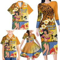 Happy Lei Day Family Matching Long Sleeve Bodycon Dress and Hawaiian Shirt Hula Girl Polynesian Flower Kakau Pattern LT03 - Polynesian Pride