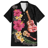 Ukulele mix Polynesian Flower Hawaiian Shirt Hawaiian Tribal Pattern LT03 Black - Polynesian Pride
