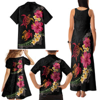 Hawaiian Flower and Tribal Turtle Family Matching Tank Maxi Dress and Hawaiian Shirt Colorful Style