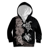 Hawaiian Flower and Tribal Turtle Kid Hoodie Grayscale Mode