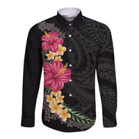 Hawaiian Plumeria and Hibiscus Long Sleeve Button Shirt Colorful Style