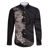 Hawaiian Plumeria and Hibiscus Family Matching Off Shoulder Short Dress and Hawaiian Shirt Grayscale Mode