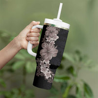 Hawaiian Plumeria and Hibiscus Tumbler With Handle Grayscale Mode