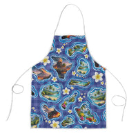 Hawaiian Island Shapes-Iconic Landscape Apron with Plumeria and Palaka Blue Color