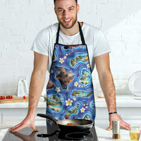 Hawaiian Island Shapes-Iconic Landscape Apron with Plumeria and Palaka Blue Color