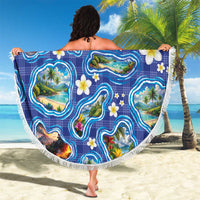 Hawaiian Island Shapes-Iconic Landscape Beach Blanket with Plumeria and Palaka Blue Color