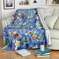 Hawaiian Island Shapes-Iconic Landscape Blanket with Plumeria and Palaka Blue Color