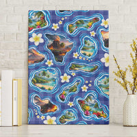 Hawaiian Island Shapes-Iconic Landscape Canvas Wall Art with Plumeria and Palaka Blue Color