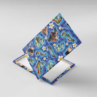 Hawaiian Island Shapes-Iconic Landscape Canvas Wall Art with Plumeria and Palaka Blue Color