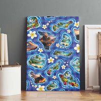 Hawaiian Island Shapes-Iconic Landscape Canvas Wall Art with Plumeria and Palaka Blue Color