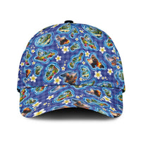 Hawaiian Island Shapes-Iconic Landscape Classic Cap with Plumeria and Palaka Blue Color