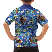 Hawaiian Island Shapes-Iconic Landscape Family Matching Mermaid Dress and Hawaiian Shirt with Plumeria and Palaka Blue Color LT03 - Polynesian Pride