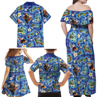 Hawaiian Island Shapes-Iconic Landscape Family Matching Off Shoulder Maxi Dress and Hawaiian Shirt with Plumeria and Palaka Blue Color LT03 - Polynesian Pride