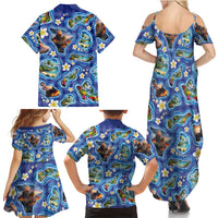 Hawaiian Island Shapes-Iconic Landscape Family Matching Summer Maxi Dress and Hawaiian Shirt with Plumeria and Palaka Blue Color LT03 - Polynesian Pride