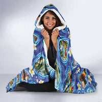 Hawaiian Island Shapes-Iconic Landscape Hooded Blanket with Plumeria and Palaka Blue Color