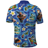 Hawaiian Island Shapes-Iconic Landscape Polo Shirt with Plumeria and Palaka Blue Color