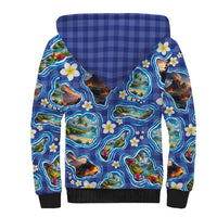 Hawaiian Island Shapes-Iconic Landscape Sherpa Hoodie with Plumeria and Palaka Blue Color LT03 - Polynesian Pride