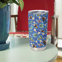 Hawaiian Island Shapes-Iconic Landscape Tumbler Cup with Plumeria and Palaka Blue Color