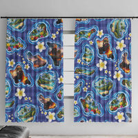 Hawaiian Island Shapes-Iconic Landscape Window Curtain with Plumeria and Palaka Blue Color
