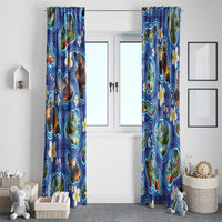 Hawaiian Island Shapes-Iconic Landscape Window Curtain with Plumeria and Palaka Blue Color