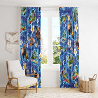 Hawaiian Island Shapes-Iconic Landscape Window Curtain with Plumeria and Palaka Blue Color