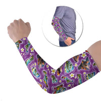 Hawaiian Island Shapes-Iconic Landscape Arm Sleeves with Plumeria and Palaka Purple Color