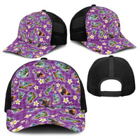 Hawaiian Island Shapes-Iconic Landscape Baseball Net Cap with Plumeria and Palaka Purple Color