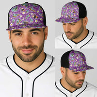 Hawaiian Island Shapes-Iconic Landscape Baseball Net Cap with Plumeria and Palaka Purple Color