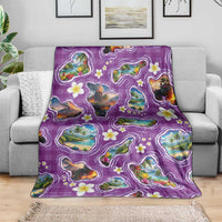 Hawaiian Island Shapes-Iconic Landscape Blanket with Plumeria and Palaka Purple Color