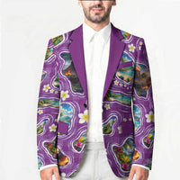 Hawaiian Island Shapes-Iconic Landscape Blazer with Plumeria and Palaka Purple Color