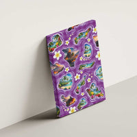 Hawaiian Island Shapes-Iconic Landscape Canvas Wall Art with Plumeria and Palaka Purple Color