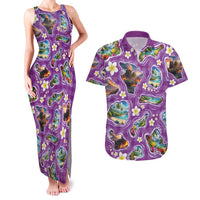 Hawaiian Island Shapes-Iconic Landscape Couples Matching Tank Maxi Dress and Hawaiian Shirt with Plumeria and Palaka Purple Color LT03 Purple - Polynesian Pride