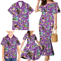 Hawaiian Island Shapes-Iconic Landscape Family Matching Mermaid Dress and Hawaiian Shirt with Plumeria and Palaka Purple Color LT03 - Polynesian Pride