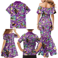 Hawaiian Island Shapes-Iconic Landscape Family Matching Mermaid Dress and Hawaiian Shirt with Plumeria and Palaka Purple Color LT03 - Polynesian Pride