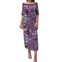 Hawaiian Island Shapes-Iconic Landscape Family Matching Puletasi and Hawaiian Shirt with Plumeria and Palaka Purple Color LT03 Mom's Dress Purple - Polynesian Pride