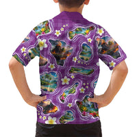 Hawaiian Island Shapes-Iconic Landscape Family Matching Summer Maxi Dress and Hawaiian Shirt with Plumeria and Palaka Purple Color LT03 - Polynesian Pride