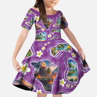 Hawaiian Island Shapes-Iconic Landscape Family Matching Summer Maxi Dress and Hawaiian Shirt with Plumeria and Palaka Purple Color LT03 Daughter's Dress Purple - Polynesian Pride