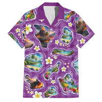 Hawaiian Island Shapes-Iconic Landscape Family Matching Summer Maxi Dress and Hawaiian Shirt with Plumeria and Palaka Purple Color LT03 Dad's Shirt - Short Sleeve Purple - Polynesian Pride