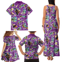 Hawaiian Island Shapes-Iconic Landscape Family Matching Tank Maxi Dress and Hawaiian Shirt with Plumeria and Palaka Purple Color LT03 - Polynesian Pride