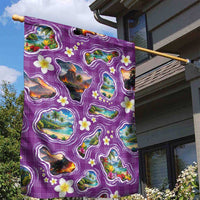 Hawaiian Island Shapes-Iconic Landscape Garden Flag with Plumeria and Palaka Purple Color LT03 - Polynesian Pride