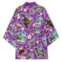 Hawaiian Island Shapes-Iconic Landscape Kimono with Plumeria and Palaka Purple Color