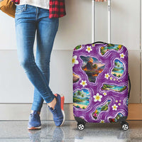 Hawaiian Island Shapes-Iconic Landscape Luggage Cover with Plumeria and Palaka Purple Color LT03 - Polynesian Pride