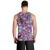 Hawaiian Island Shapes-Iconic Landscape Men Tank Top with Plumeria and Palaka Purple Color LT03 - Polynesian Pride