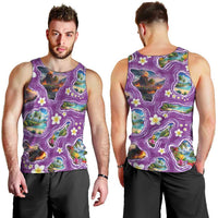 Hawaiian Island Shapes-Iconic Landscape Men Tank Top with Plumeria and Palaka Purple Color LT03 - Polynesian Pride