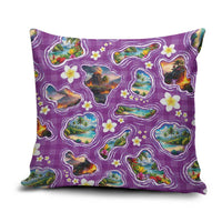 Hawaiian Island Shapes-Iconic Landscape Pillow Cover with Plumeria and Palaka Purple Color