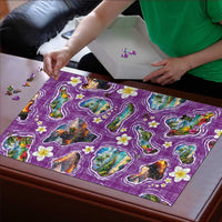 Hawaiian Island Shapes-Iconic Landscape Puzzle with Plumeria and Palaka Purple Color