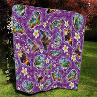 Hawaiian Island Shapes-Iconic Landscape Quilt with Plumeria and Palaka Purple Color